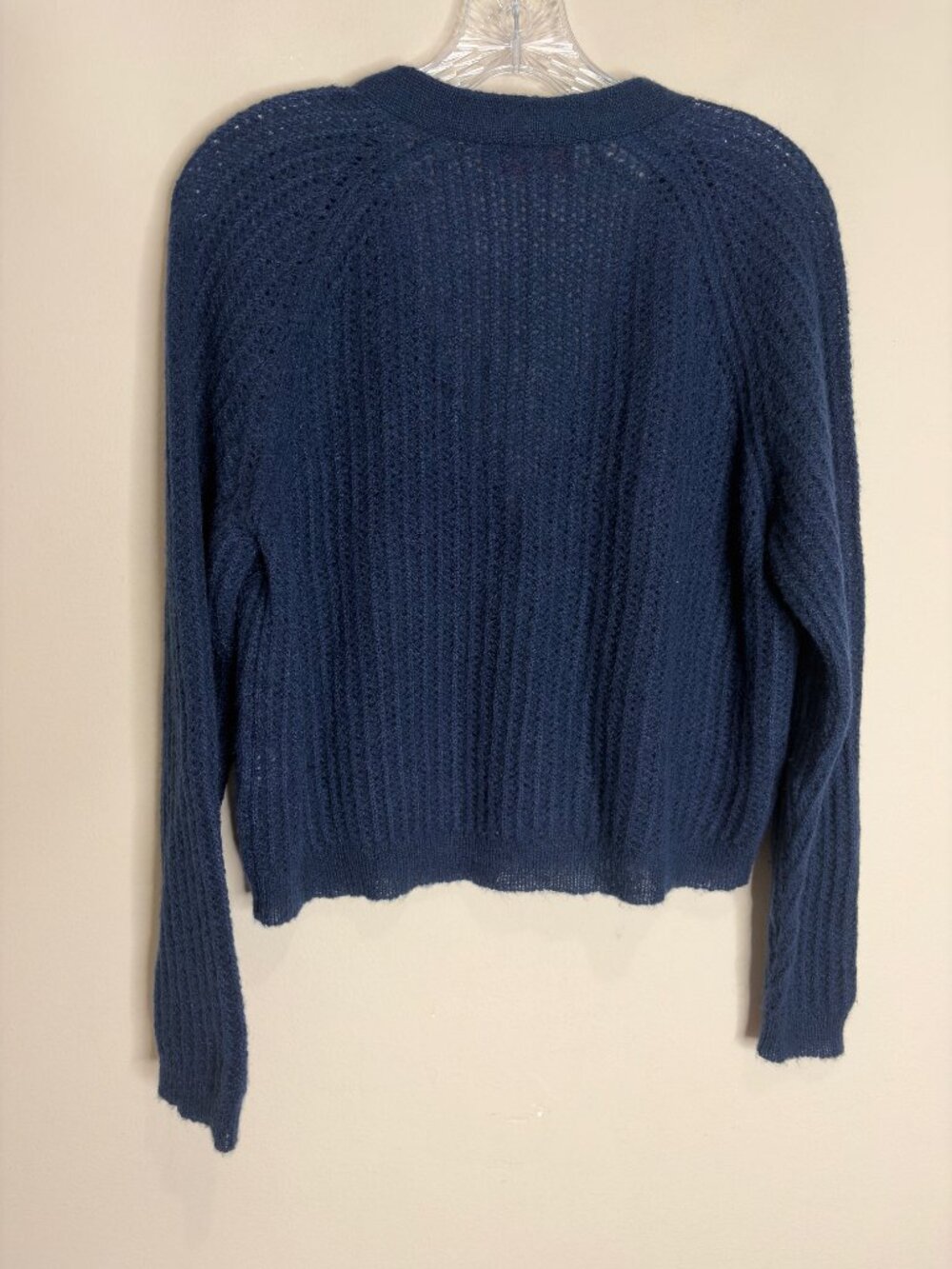 Kilte Collection The Philomena Cashmere Mohair Wool Cardigan Pointelle Crop Navy - Picture 2 of 11
